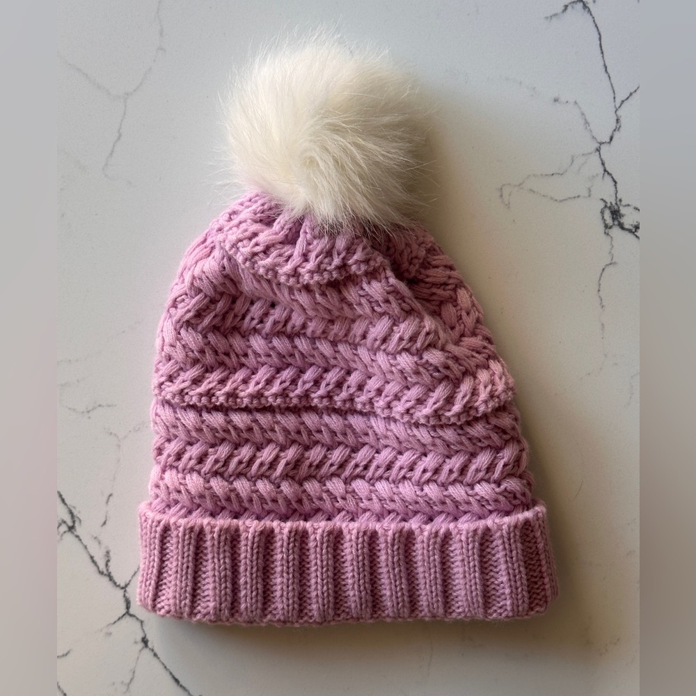 Treasure & Bond Pink Knit Beanie with Pom-Pom NWT